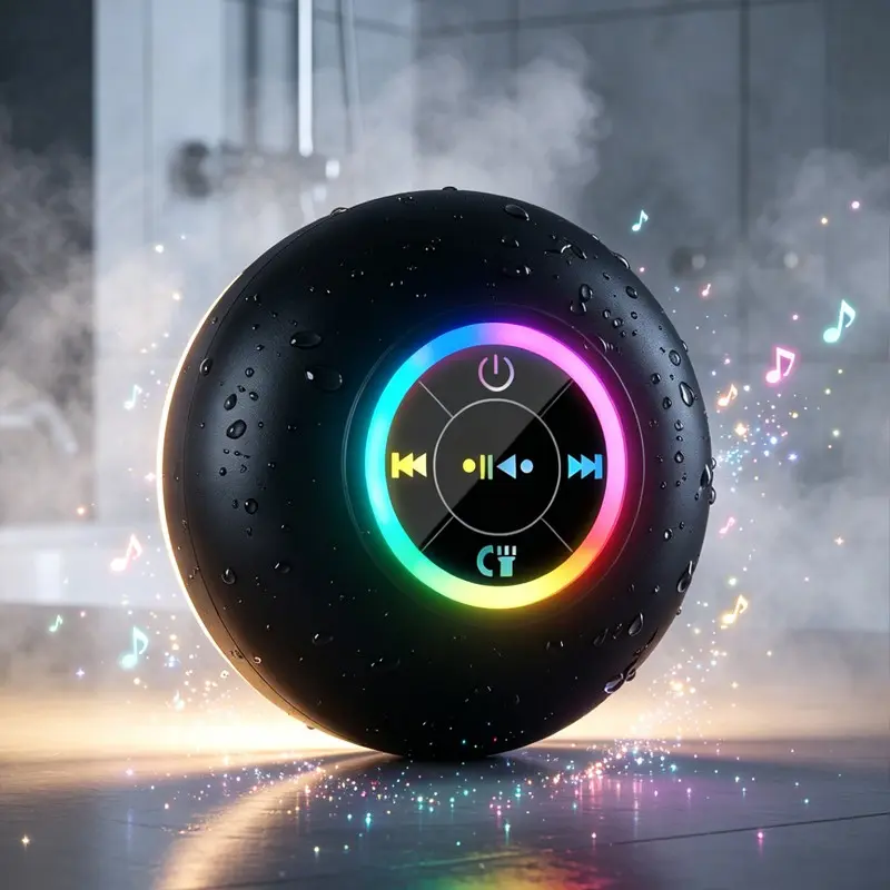 Waterproof Bluetooth-Compatible Speaker with LED Lights, Portable Wireless Mini Speaker for Bathroom, Kitchen and Outdoor Use, IPX4 Water-Resistant, Rechargeable Waterproof Speaker