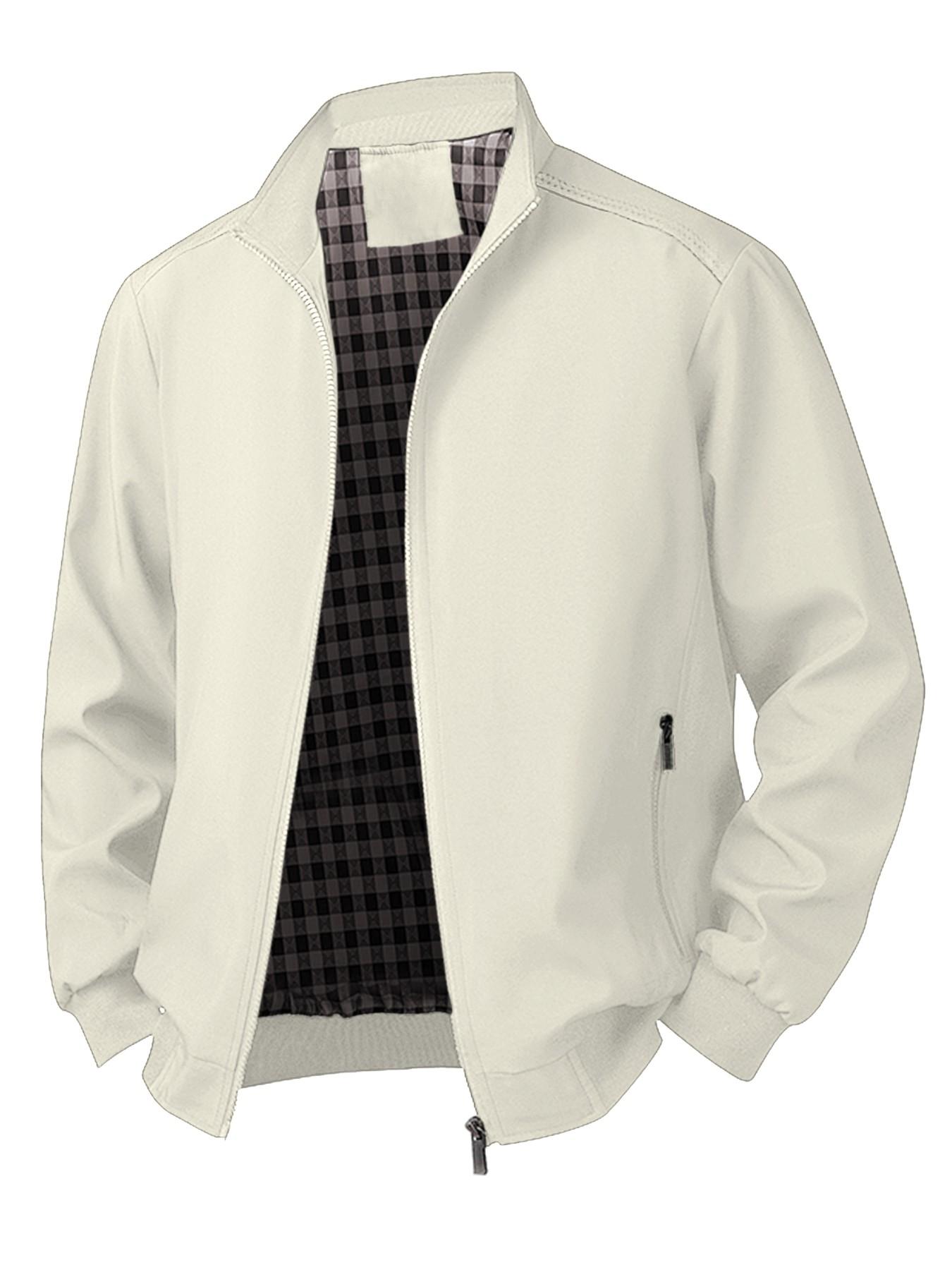 Men's Casual Lightweight Solid Color Collared Jacket, Spring & Fall Lightweight Stylish Commuter Coat, Versatile Fitted Jacket for Daily Wear