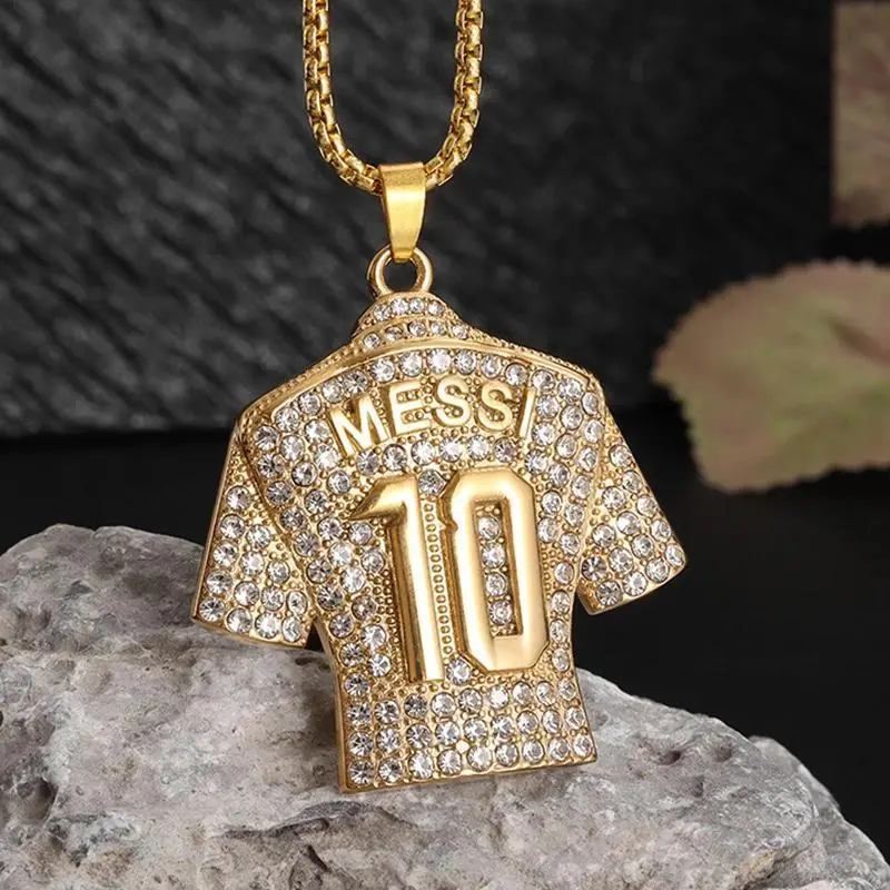 Men’s Stainless Steel Full Zircon Pendant Clavicle Necklace - Hip Hop No.10 Soccer Star Fan Jewelry, Casual Wear Charm Neckpiece