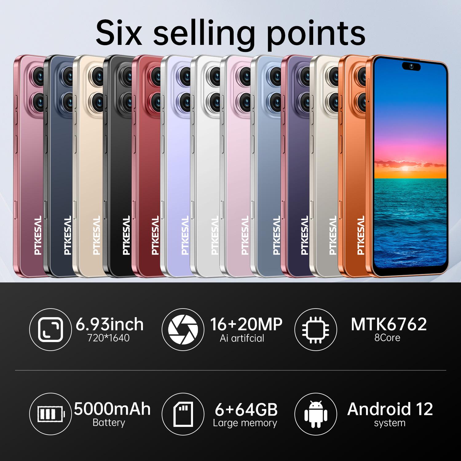 PTKESAL-17 Pro Max Phone, Mtk6762 Octa-Core, 6+64GB RAM, Android 12, 16mp+20mp Camera, 5000mah Battery, Face & Fingerprint Unlock