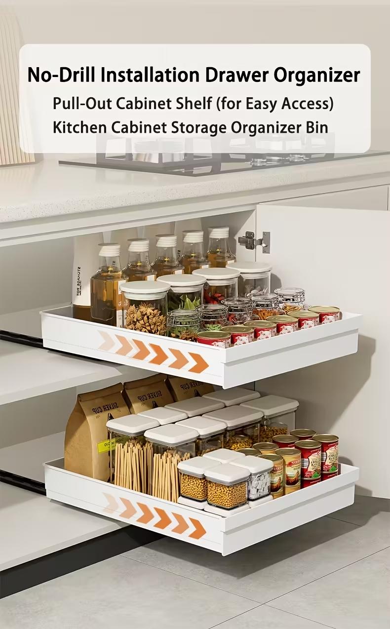 Space-Saving Sliding Storage Rack, Easy Setup Kitchen Bathroom Under Sink Cabinet Door Drawer Area, Compact Design Durable Structure