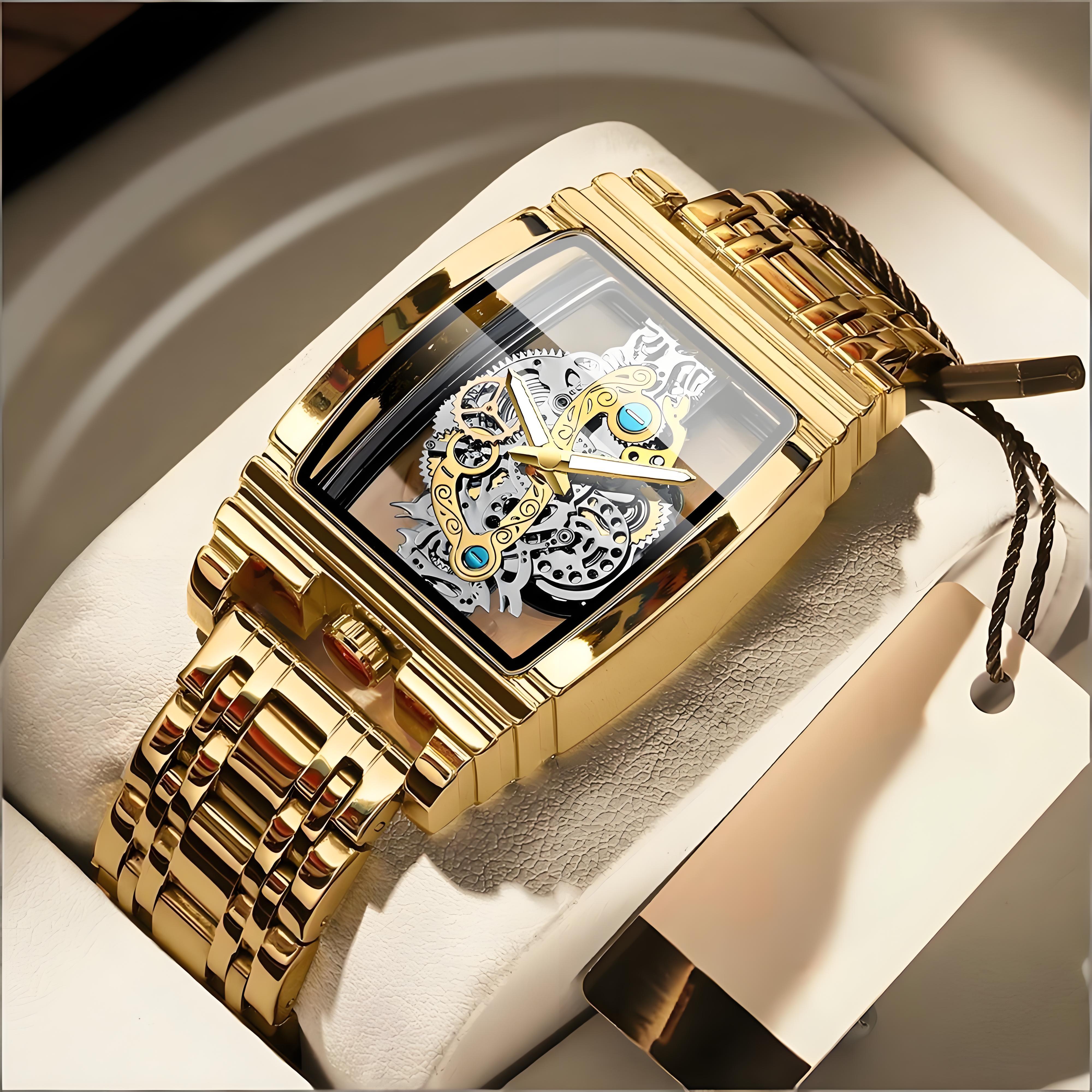 Men's Punk Style Quartz Watch, Analog Mechanical Design, Perfect for Parties and Daily Wear, Elegant Gift with Box