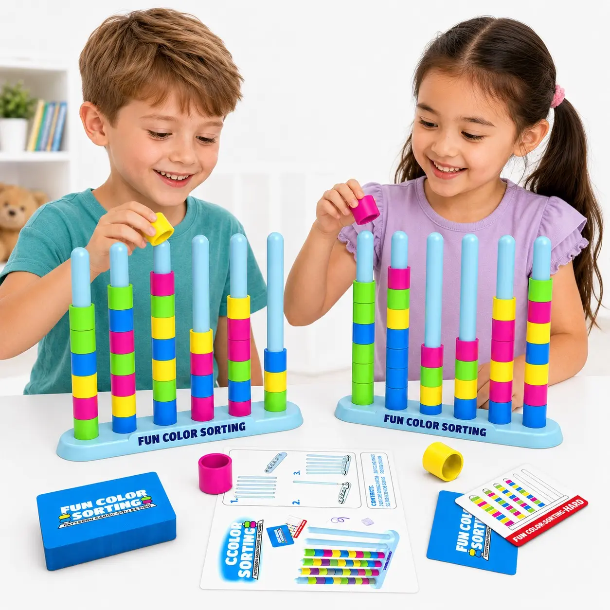 2-Person Fast-Paced Color Sorting Stacking Block Game Toy, Stem Early Learning Puzzle, Enhances Hand-Eye Coordination, Ages 3-8, Family Fun