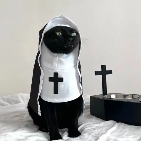 Unisex Foldable Pet Costume Set - Hooded Hat, Nun Top, Band, Funny Small/Medium Dog & Cat Outfit, Religious Cosplay Party Wear, Halloween Dress-Up, Photography Prop