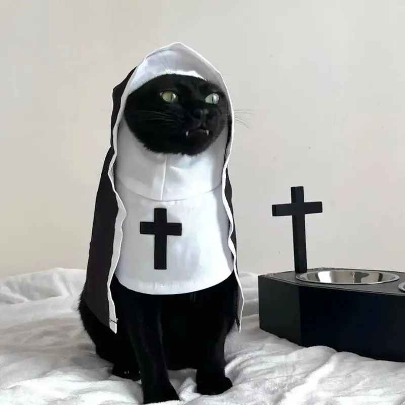 Unisex Foldable Pet Costume Set - Hooded Hat, Nun Top, Band, Funny Small/Medium Dog & Cat Outfit, Religious Cosplay Party Wear, Halloween Dress-Up, Photography Prop