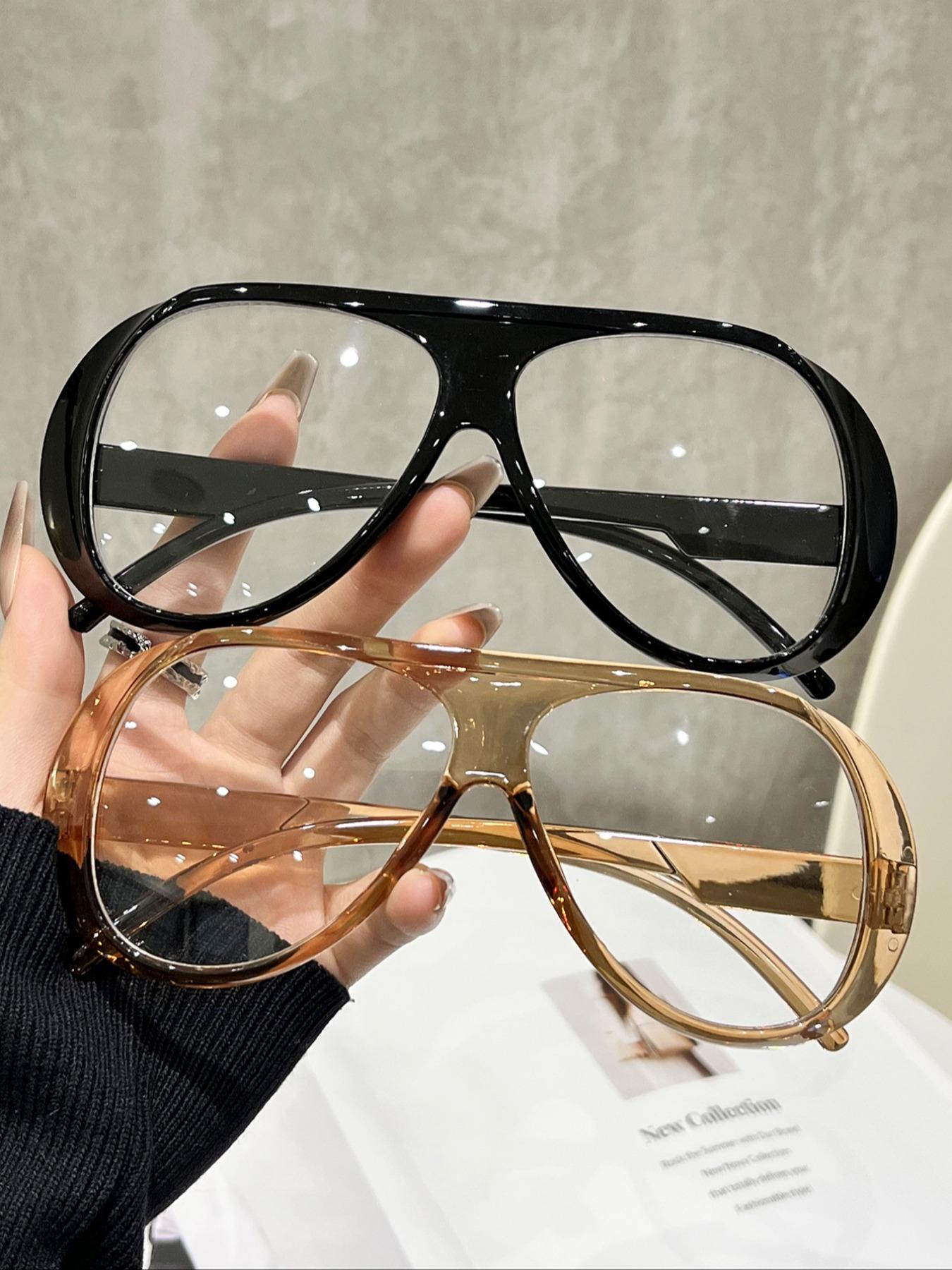 Elegant Large Size Women's Flat Mirror, Suitable for Daily Life and Office Use, 2 Pairs, Perfect for Everyday Beauty Routine, Fashionable Frames Glasses