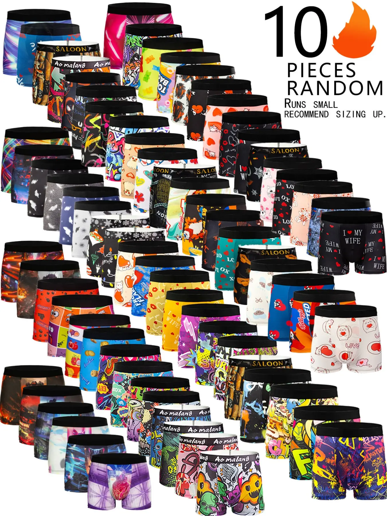 Random Color Men's All Over Print Boxer Brief, Casual Comfy Breathable Underwear Boxer Briefs for Daily Wear, Mens Underwear for All Seasons, Undergarments, Heart Print Boxers