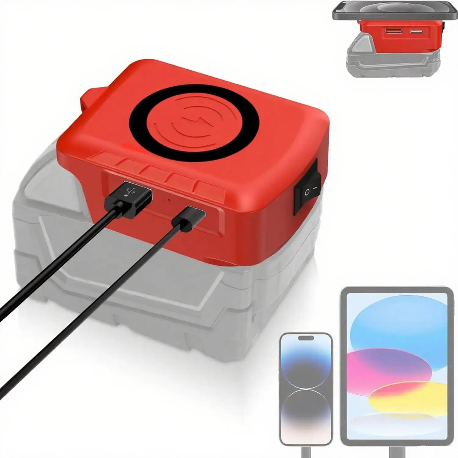 Wireless Phone Charger for Milwaukee 18V Battery,Battery Adapter with USB and Type-C Output, for Camping Travel,Outdoor Working (Wireless Charger for Milwaukee 18V)