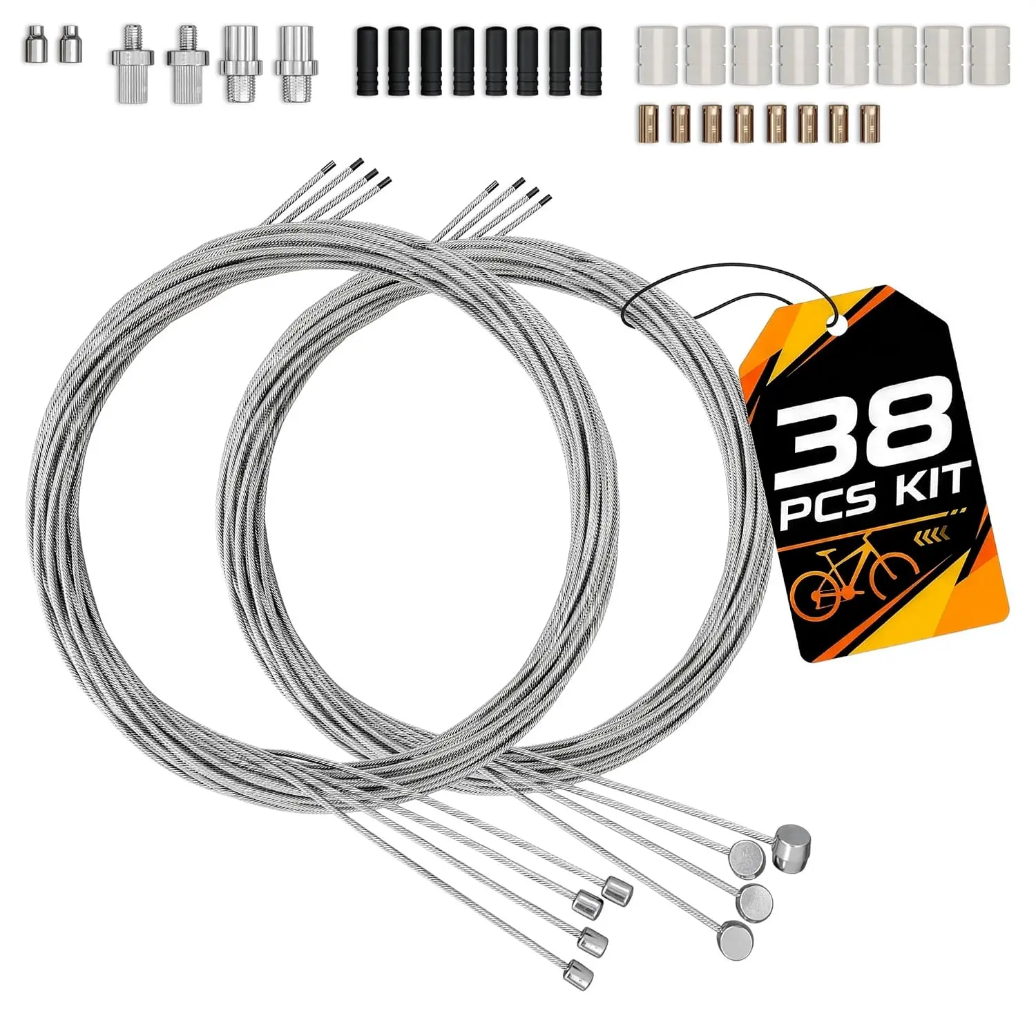8 count    Kit, 1800mm x 1.5mm Lines, Stainless Steel | 4   Cables & 4  Shifter Cables, Inner Wire  Set, Ferrules, End Caps, O-Rings, Fits Road, MTB & BMX