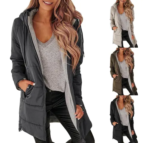 FMEYOA Womens Warm Puffer Down Jacket Hooded Winter Casual Lightweight Mid Quilted Coat with Pockets