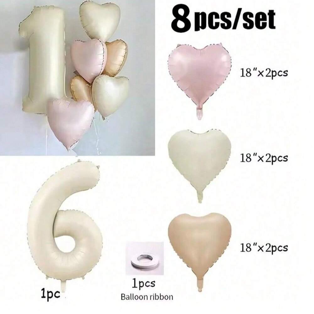 Aluminum Foil Heart Number Balloons Set of 8, Perfect for Birthday Parties, Decorative Party Supplies, Fun and Festive Decoration