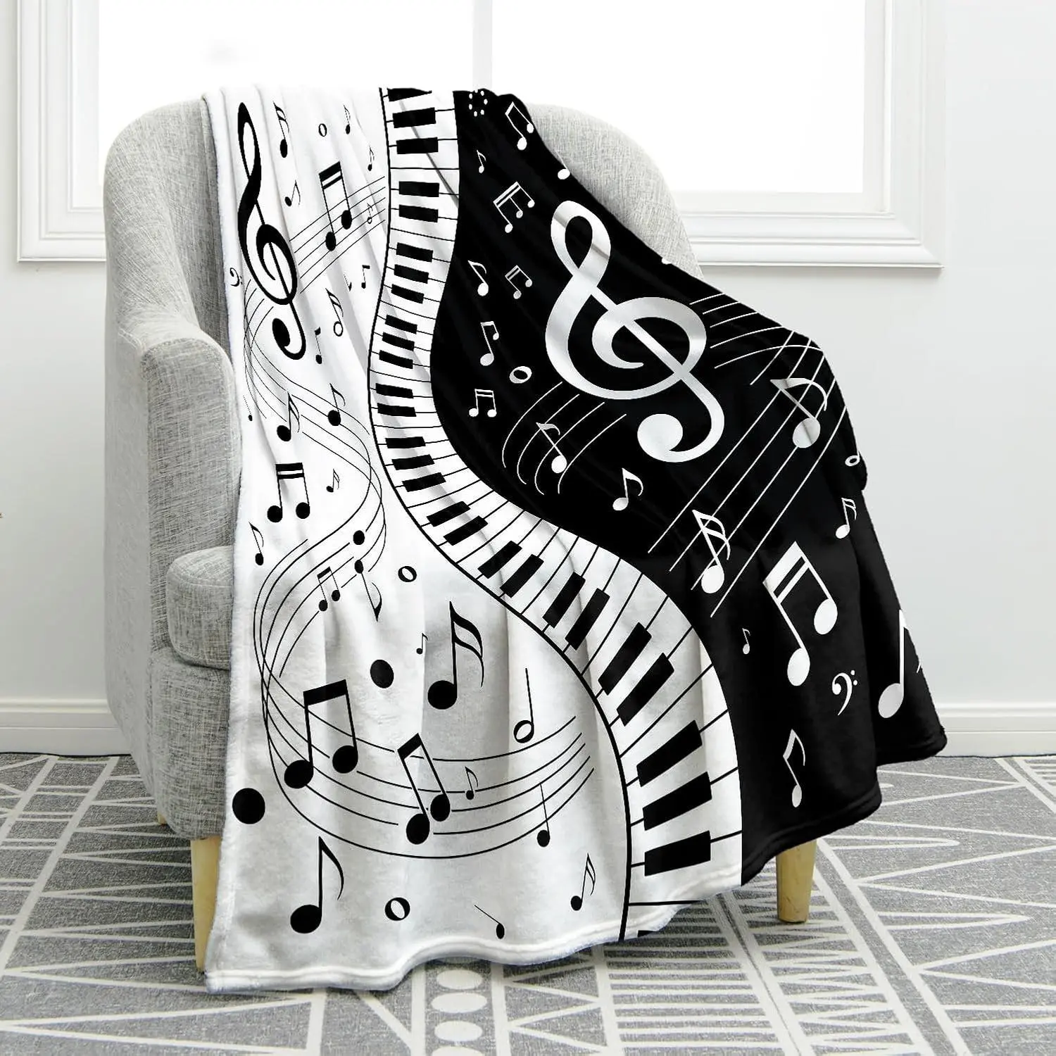 Music Gifts Blanket Piano Throw Blanket | Flannel Music Notes Piano Keyboard Blanket Gifts for Musicians Music Lovers Birthday