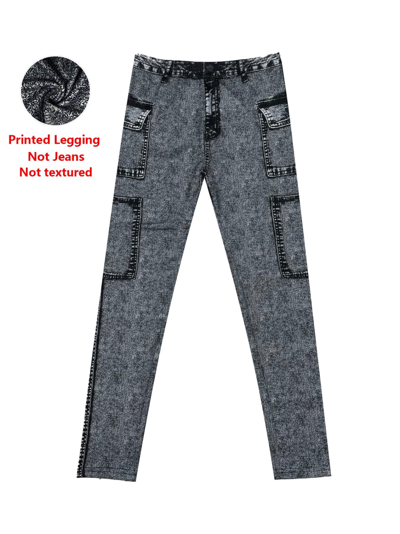 Women's Imitation Denim Skinny Pants, Denim Print Design Leggings, Stylish Comfortable Fit for Everyday Wear