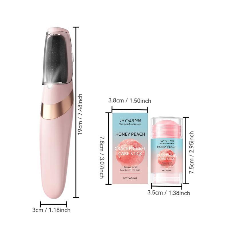 Electric Exfoliating Callus Remover Set with Peach Heel Cracked Care Stick, Home Use, Easy Peeling Dead Skin, Smooth Crack-Free Heels, Unisex