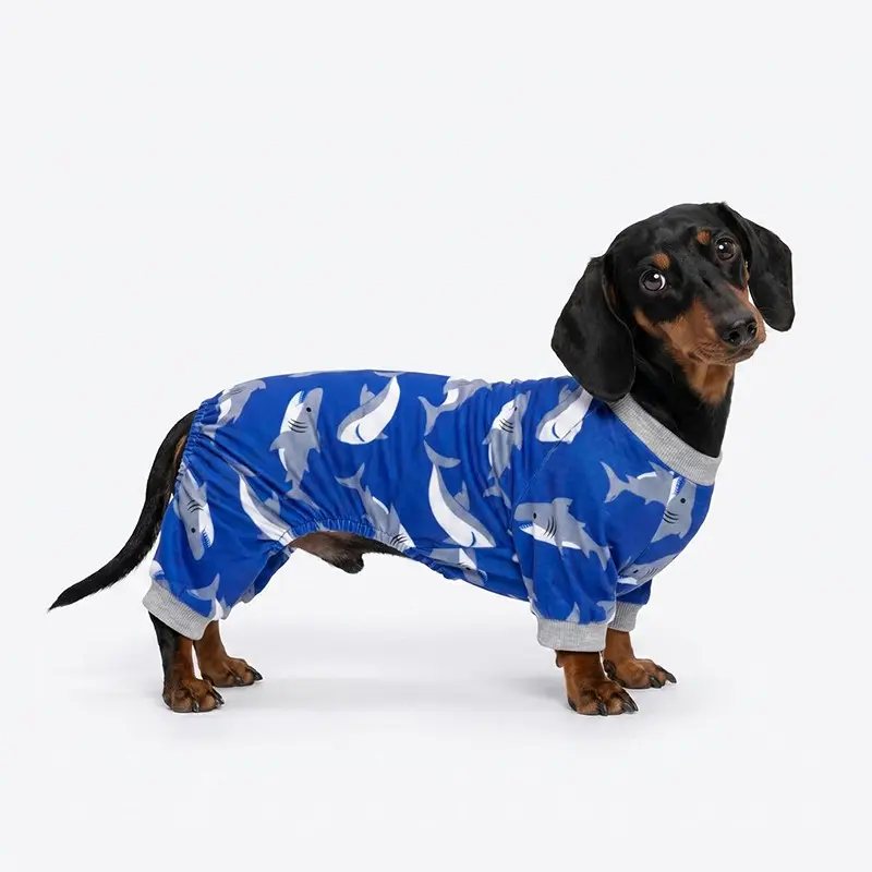 Shark Dog Sleepwear, Puppy Girl Boy Clothes, Footed Pet Onesie, Dog Cat Pjs, Summer Clothing, Warm Comfortable, Post-Op Licking Prevention, Breathable Surgery Garment
