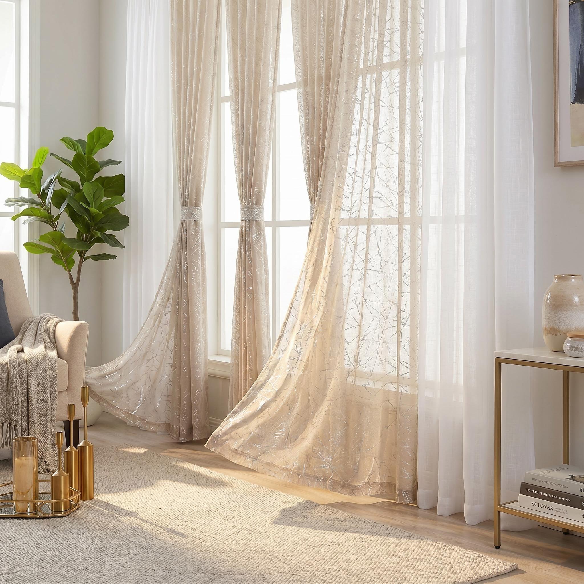 6-Panel Rod Pocket Window Drape Set (52"x84") - Durable, Dustproof, Breathable, Anti-Shrink, Fade-Resistant Flat Weave, 4 Foil Silver Metallic Sheers, 2 Linen Texture Chenille Semi-Sheers, Easy Installation, for Bedrooms/Living Rooms (FT5001 L39), Rust