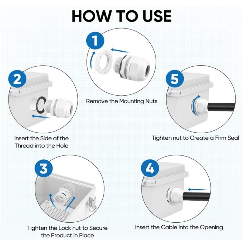 20 Pcs IP68 Waterproof Cable Gland Kit Nylon NPT Adjustable Cable Connectors Assortment 1/4” 3/8” 1/2” 3/4” 1“ for Waterproof Junction Box Wire Pannel (Grey, 20 Pcs)