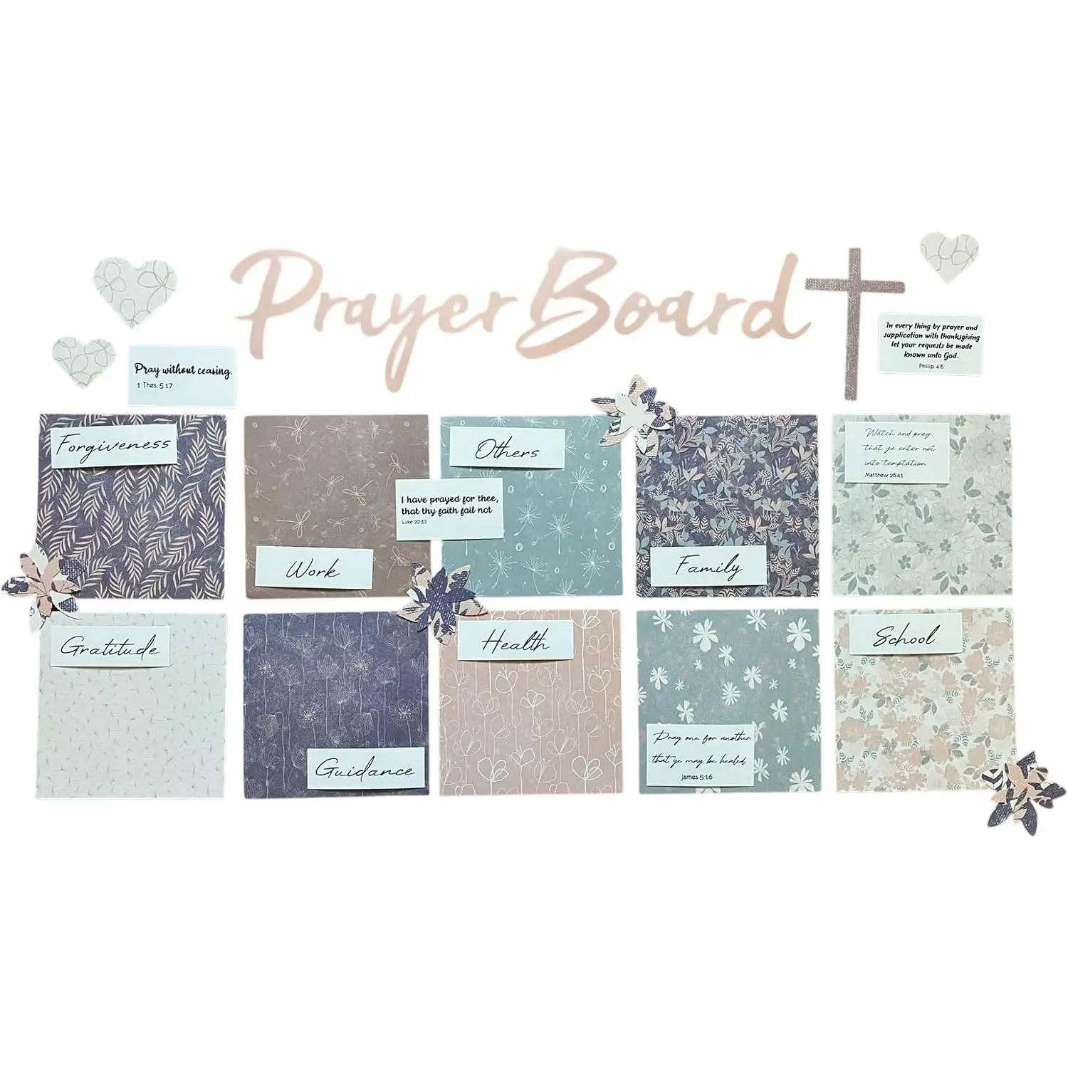 Pink Paper Dragon Prayer Board Kit - Dusty Floral with Pins & Bible Verse Quotes - Christian Gift for Women - Wall Art for Living Room, Home Office, Bedroom
