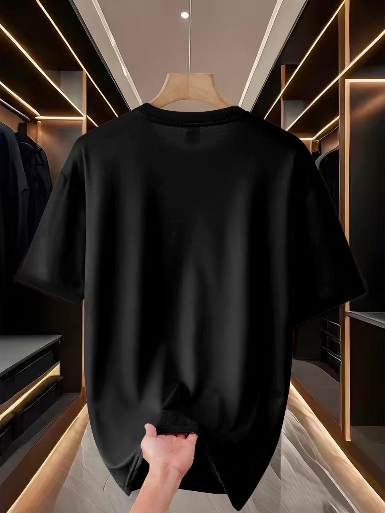 Men's Round Neck T-Shirt, Fashion I'm Ok Patch Design, Geometric Print, Retro Style, Long Sleeve, Casual Wear, Perfect Gift