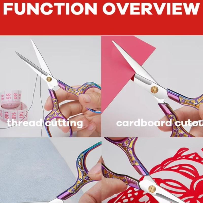 Vintage Engraved Stainless Steel Scissors, Sharp Point Eyebrow Trimmer, Handmade Paper Cutter, Home Office Use, Durable & Precise