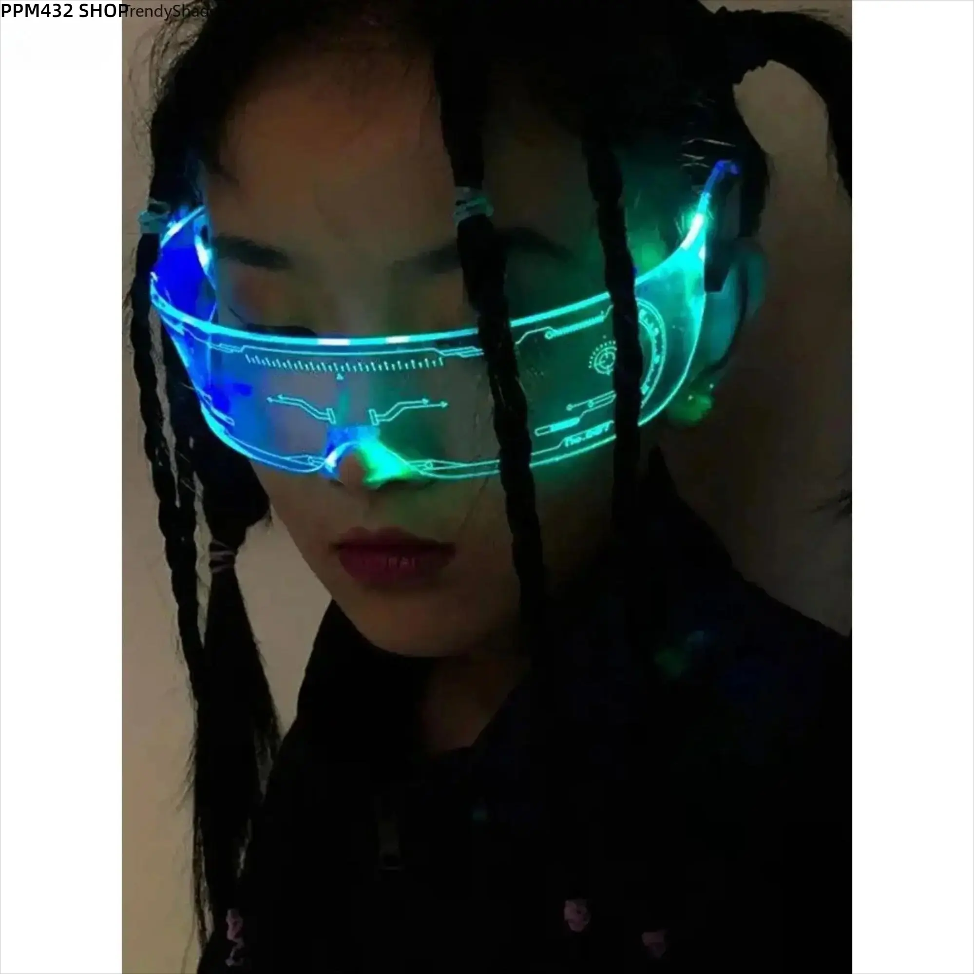 Y2K Glow In The Dark Sunglasses, Luminous Punk Style Eyewear with Futuristic LED Look, Trendy Novelty Glasses for Beach Vacation, Party, Club, Music Festival, Cosplay and Night Events