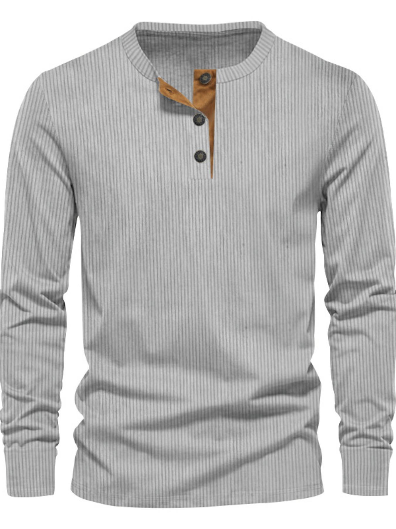 Men's Vertical Striped Textured Long Sleeves with A Contrasting Placket,solid Color Vertical Striped Texture,can Be Worn Alone and Layered,suitable for Casual Light Business and Other Scenarios, Classic, Menswear