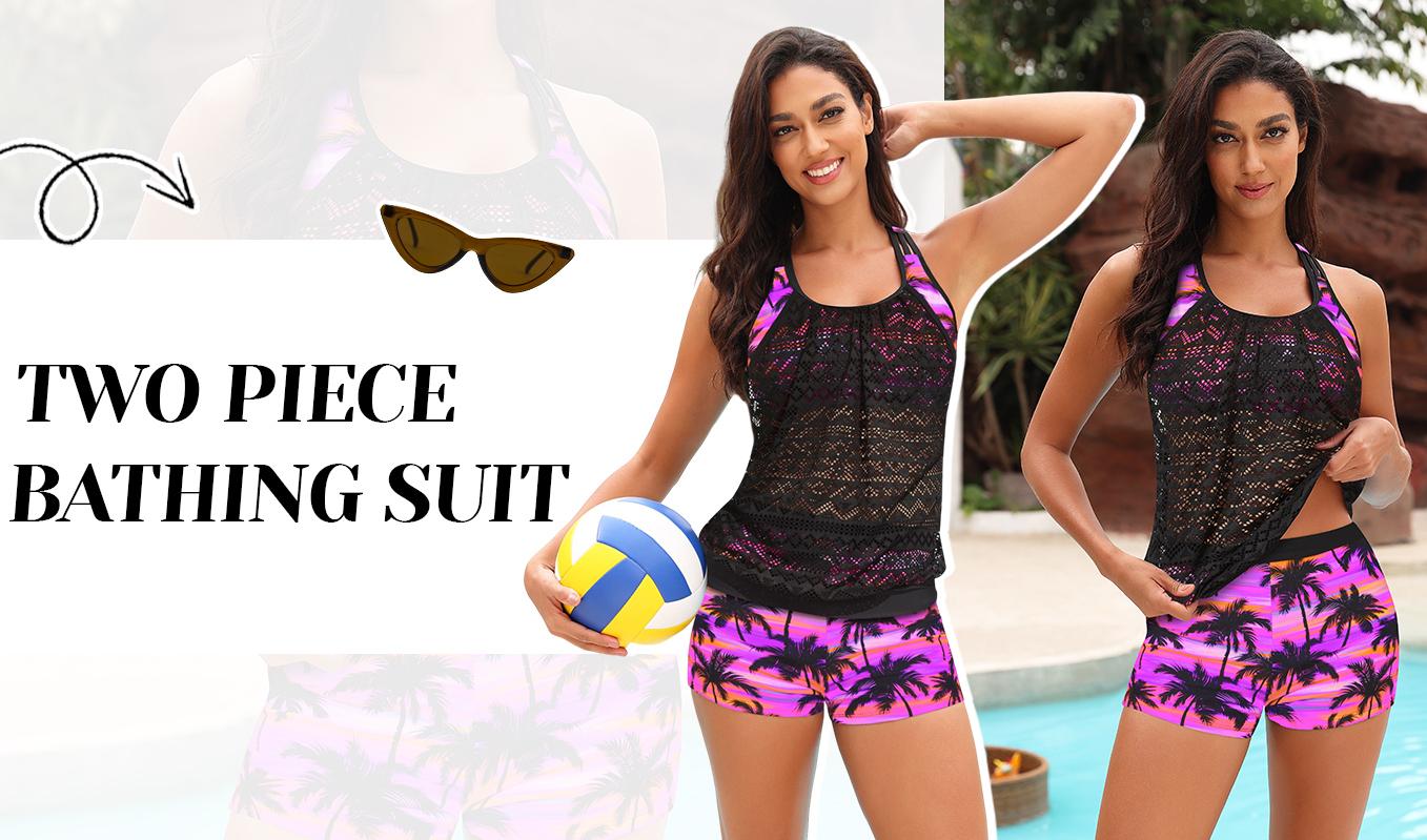 Yonique Two Piece Tankini Bathing Suits T-Back Blouson Swim Tops with Boy Shorts Women Swimsuits Sporty Swimwear