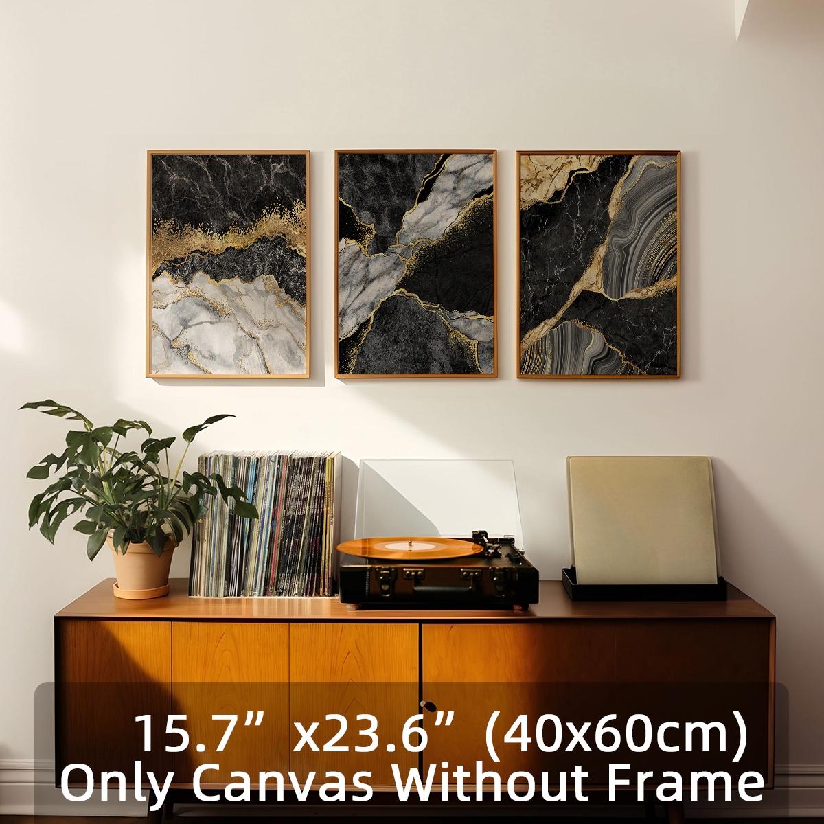 3Pcs/Set Optinal Frame Modern Abstract Design Black Golden Marble Texture, Luxury Canvas Posters, Black Wall Art, Room Decor, Decorative Artwork Wall Painting For Gift, Wall Picture for Home, Dormitory Decoration