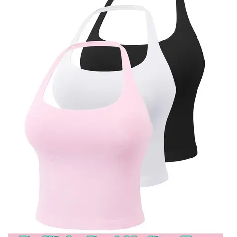 【Black Friday】Women's Solid Removable Chest Pad Sports Tank Top, Casual Comfort and Durability Halter Neck Sports Top for Yoga Gym Workout, Ladies Sportswear for All Seasons