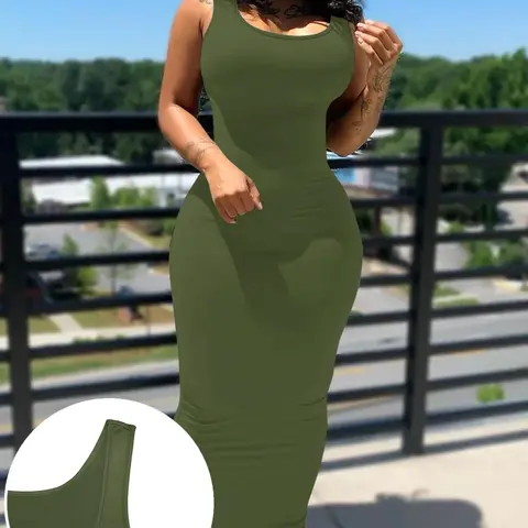 Summer Plain Sleeveless Long Dress, Casual Chic Dress, Casual Minimalist Fashion for Women, Perfect for Daily Wear & Outdoor Activities