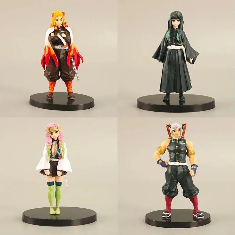 4PCS Demon Slayer Set Anime Character Dolls Kyojuro Muichiro Mitsuri Uzui Decoration Ornament for Home Office