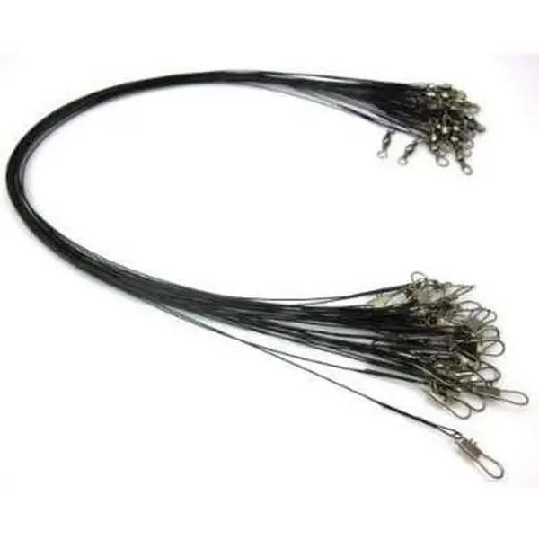 24 X Stainless Steel Fishing Leaders Black with snap and Swivel 12" Long 35 LBS Test