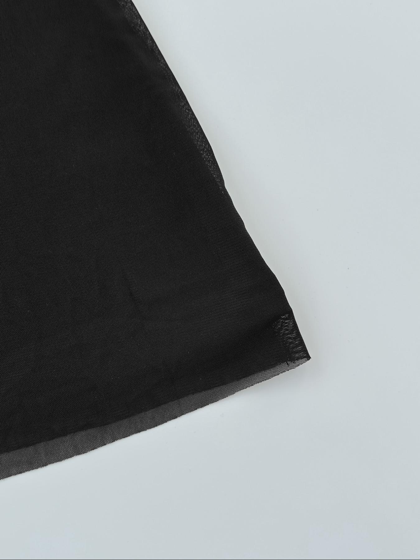 Womens Sheer Mesh Dress Long Sleeve Mini Dress Slim Fit Bodycon See Through Hem Black Elegant Dress Stretchy Soft Fabric Cocktail Party Outfit Sexy Evening Wear Transparent Sleeve Minimal Chic Date Night Club Formal Wear Fall Winter Fashion