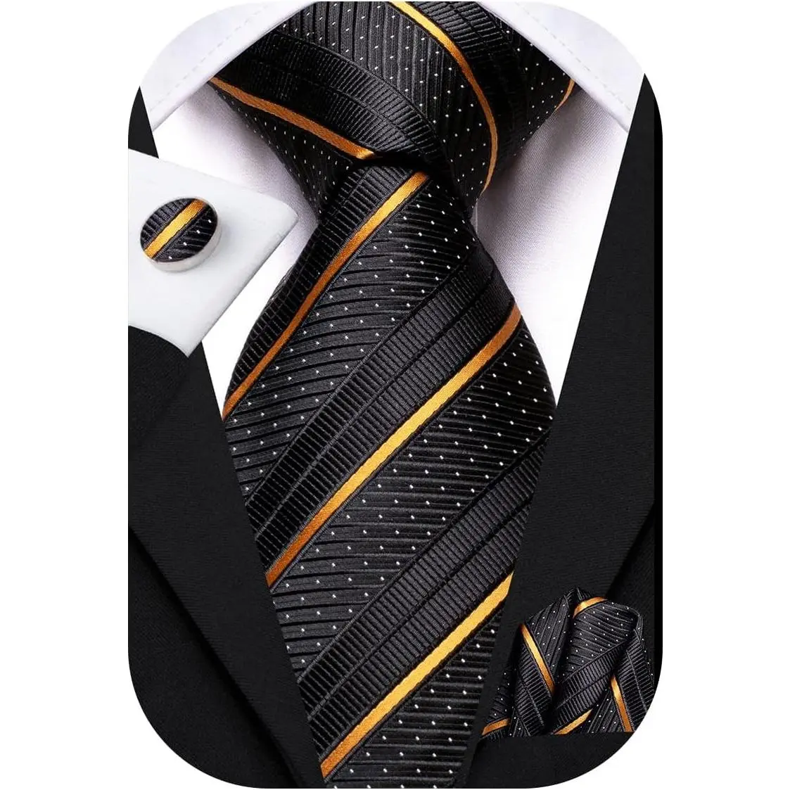 Men's Extra Long Silk Tie Set with Pocket Square & Cufflinks for Big and Tall Men - 63" 70" Wedding Business(Gift)