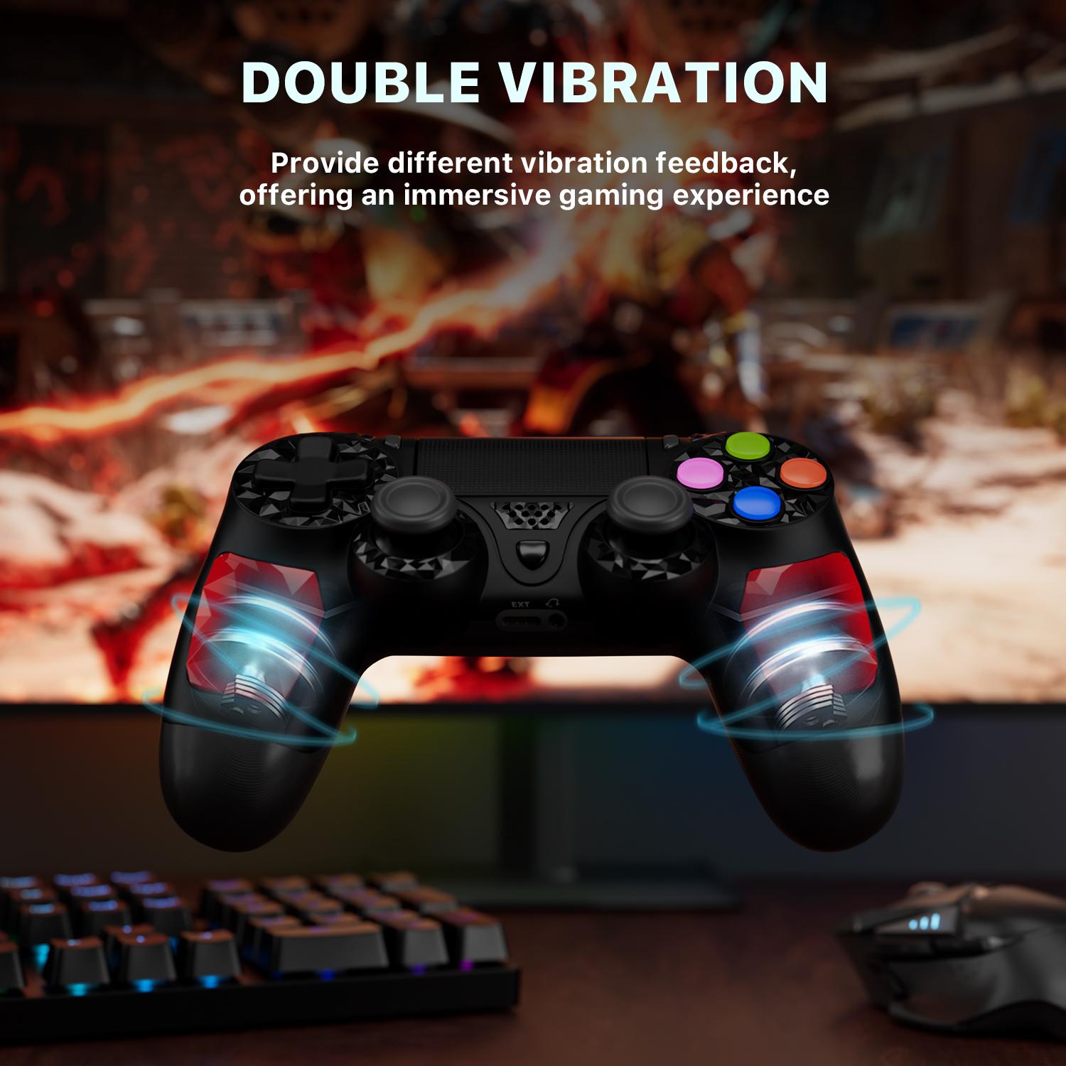 ISHAKO Wireless Game Controller For PS4/PS3/PC/Android/iOS, With Double Vibration, Six Axis Gyro, Touchpad, Built in speaker, Audio jack, Gamepad for PS4, Red PS413