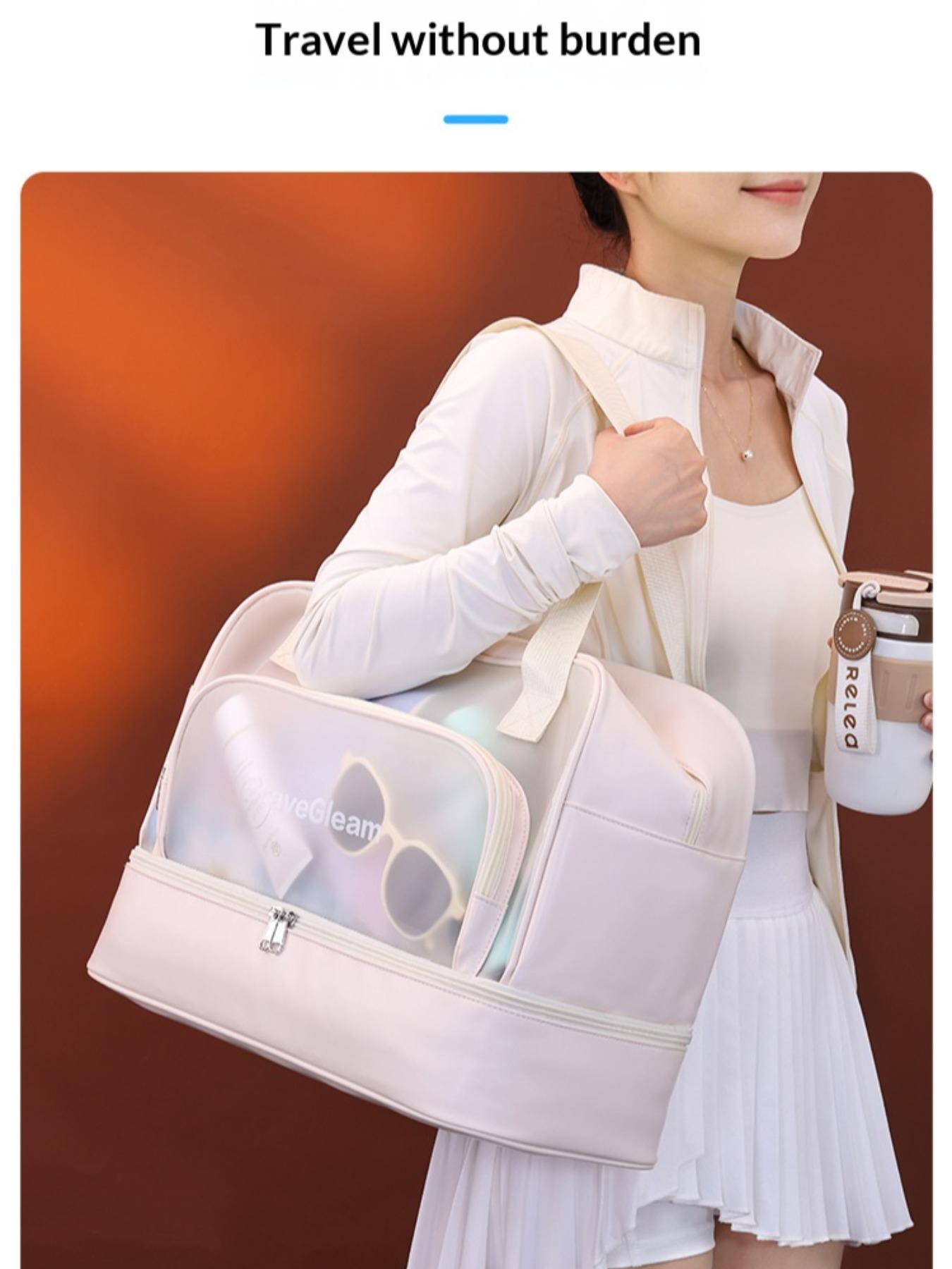 Double Layer Swim Bag for Women, Large Capacity Dry Wet Separation, Shoe Compartment, Travel Makeup Bag, Gym Shower Backpack, Pool Bag