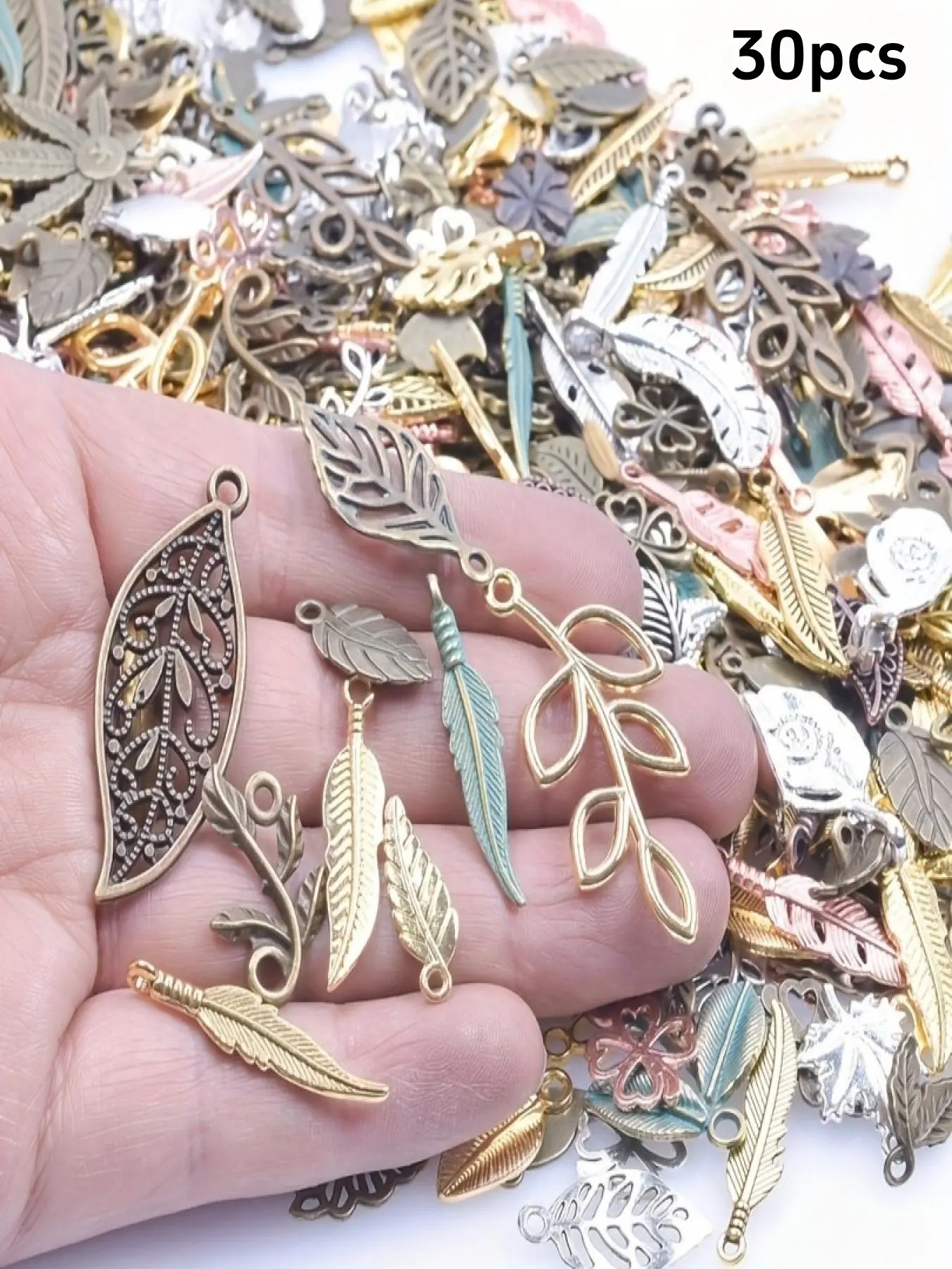 Vintage Alloy Plant Leaf Maple Leaf Random Mix Art Charms Pendants Dangle Charm 30pcs Jewelry Making Supplies for DIY Necklaces Bracelets Earrings Anklets Ethnic Style Lucky Hollow Leaf Metal Charm Accessories