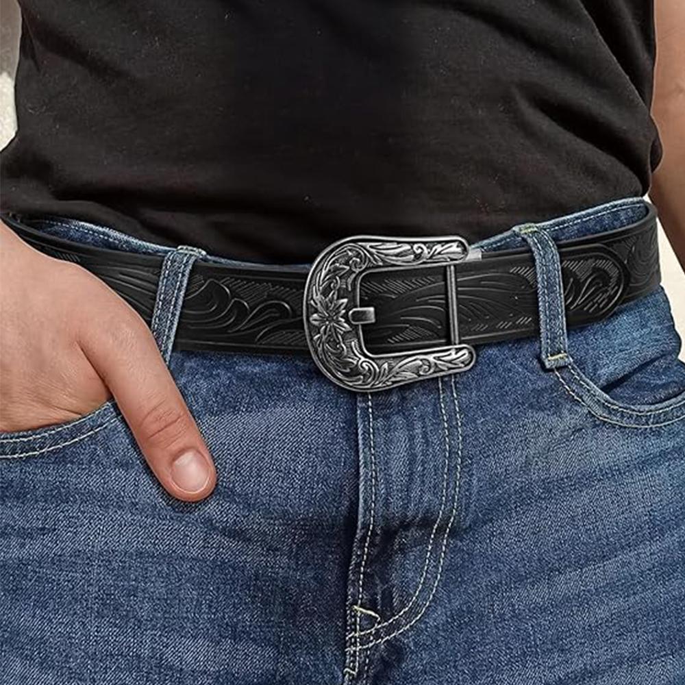 XZQTIVE Ratchet Western Belt Leather Cowboy Belts for Men with Automatic Western Buckle Belt for Jeans