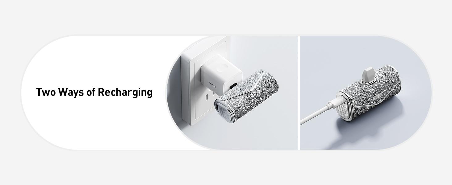 iWALK Sparkly Portable Charger 22.5W 5000mAh Power Bank for iPhone 17/16/15 & Samsung S25/24/23 Compact USB-C Connector Battery Pack Cable Fast Chargeable Smartphone Travel Gadget - Travel Gadgets, Charging