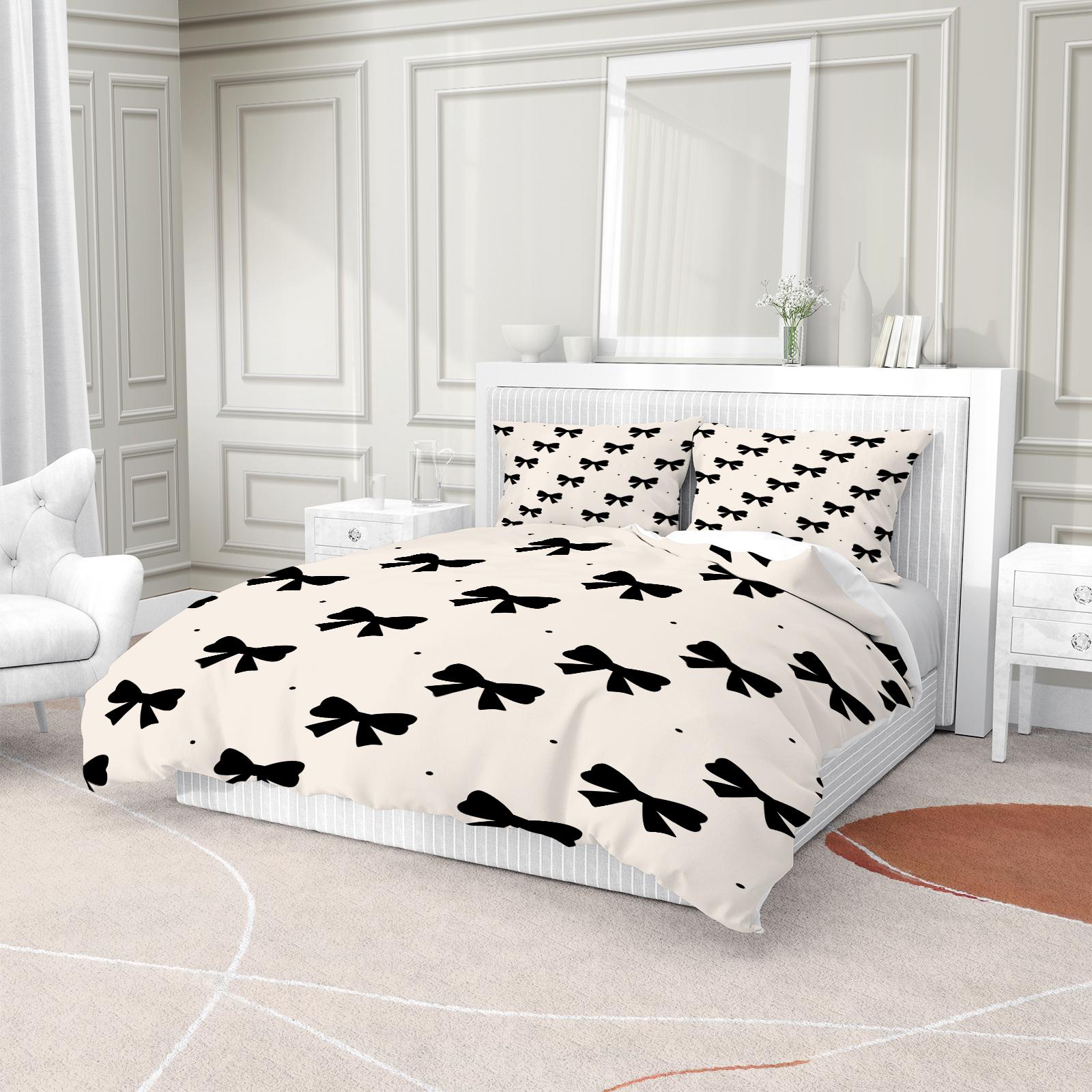 2/3Pcs Cute Bow Knot Duvet Cover Set, Pastel Ribbon Bedding for Bedroom, Warm Gift for Teen Girls and Women, Filling Not Included