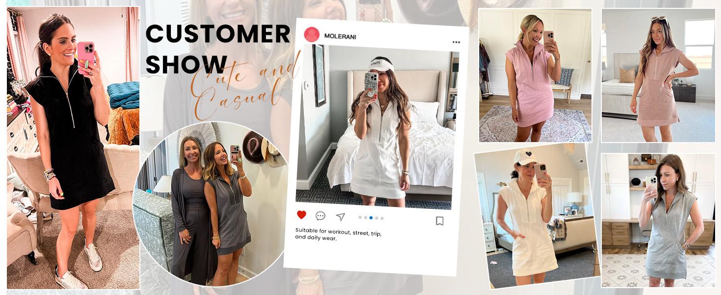 UANEO Womens Half Zip Sweatshirt Dresses Summer V Neck Sleeveless Pullover Tunic Tops Mini Dress