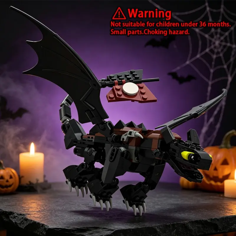Dragon Building Bricks Kit, Articulated Toothless Night Dragon Model, Movable Wings Claws Tail, DIY Assembly, Fantasy Movie Fan Gift
