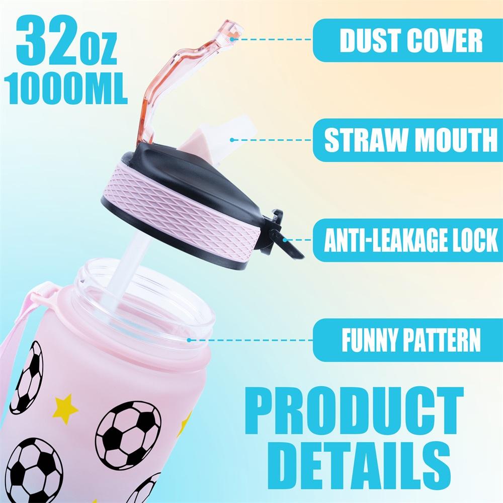 1pc 32oz Sports Water Bottle with Soccer Ball and Stars Pattern, Suitable for Sports, Fitness, Outdoor Travel, Time Marker Outdoor Durable Large Capacity Hiking Water Bottle