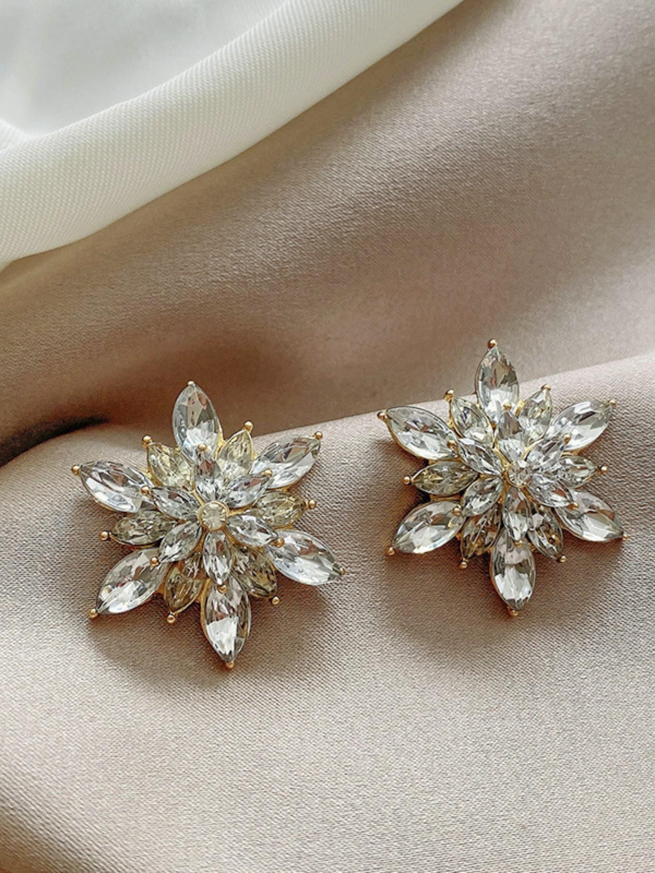 Trendy Fashion Rhinestone Snowflake Earrings, Elegant Party Jewelry for Women, Stylish Ear Rings for Special Occasions
