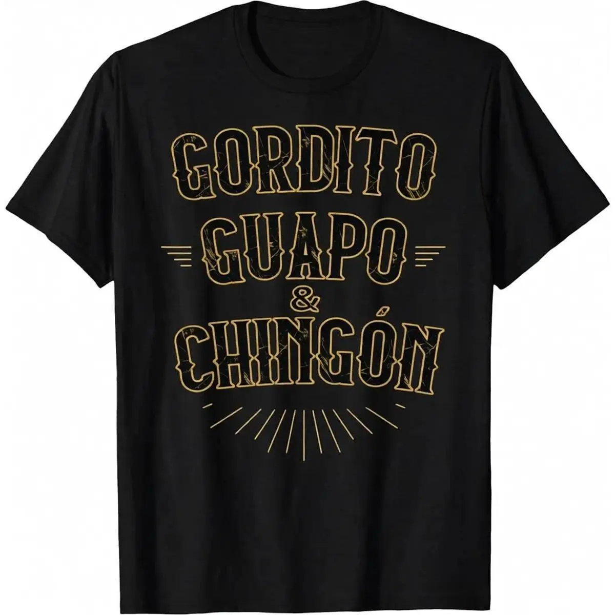 Men's Classic Cotton Short-Sleeve Comfy Streetwear T-Shirt - "Gordito Guapo y Chingon" Funny Mexican Spanish Graphic Tee, Shortsleeve, Fabric, Basic, Round Neck