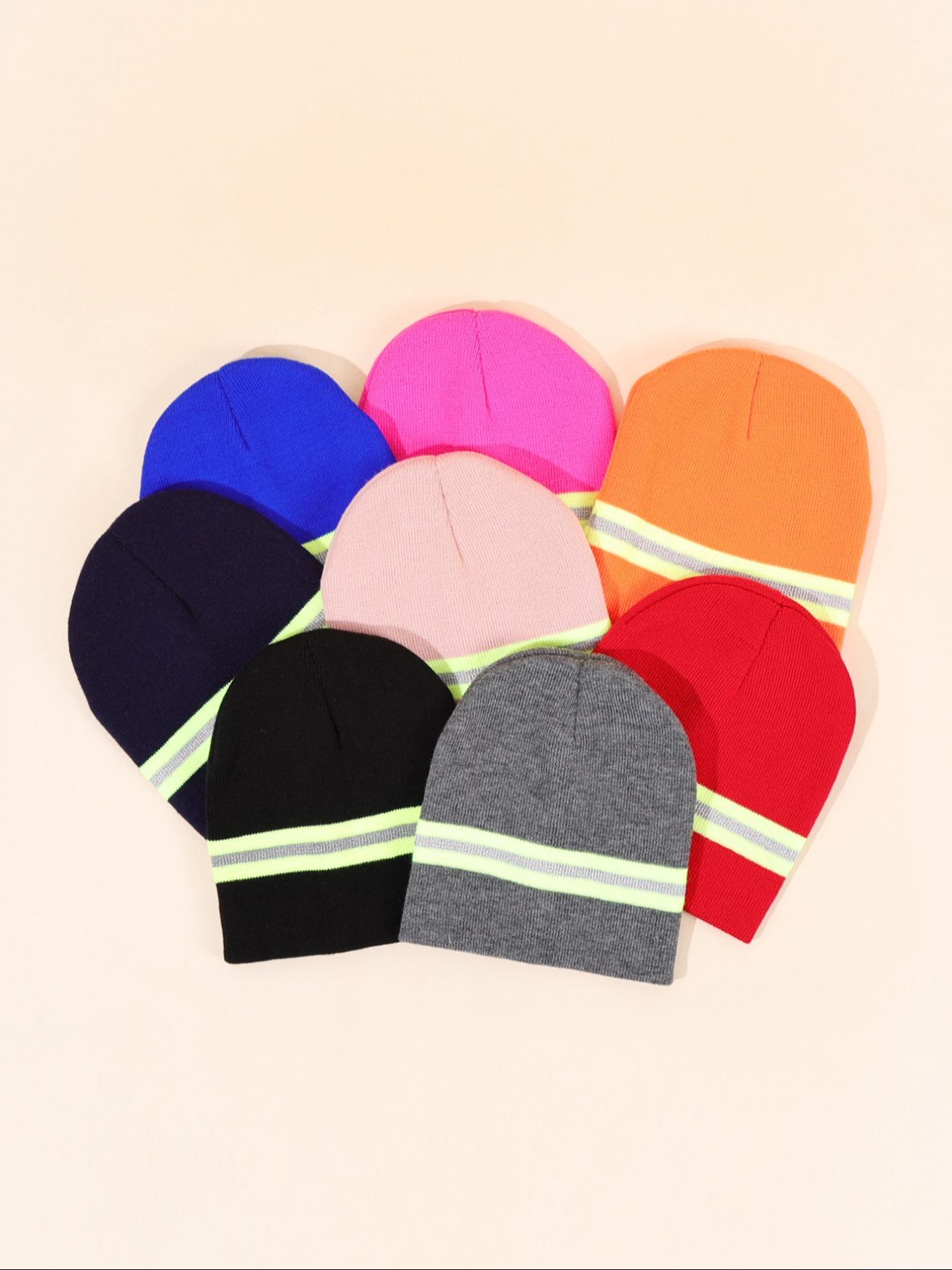 Cold Weather Beanie with Reflective Strips, Fitted Stripe Design for Men & Women, Ideal for Running Hiking Cycling, Fall/winter Essential