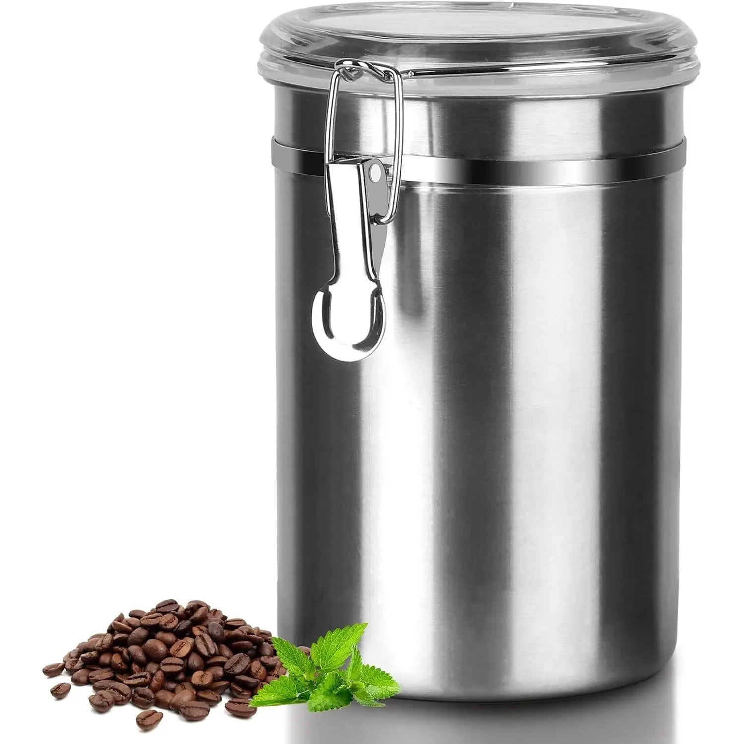 Stainless Steel Food Container with Clear Lids Airtight Storage Container Stackable Small Canisters Kitchen Pantry Storage for Cereal, Snacks, Candy, Herbs, Spices, Sugar, Tea (Silver)