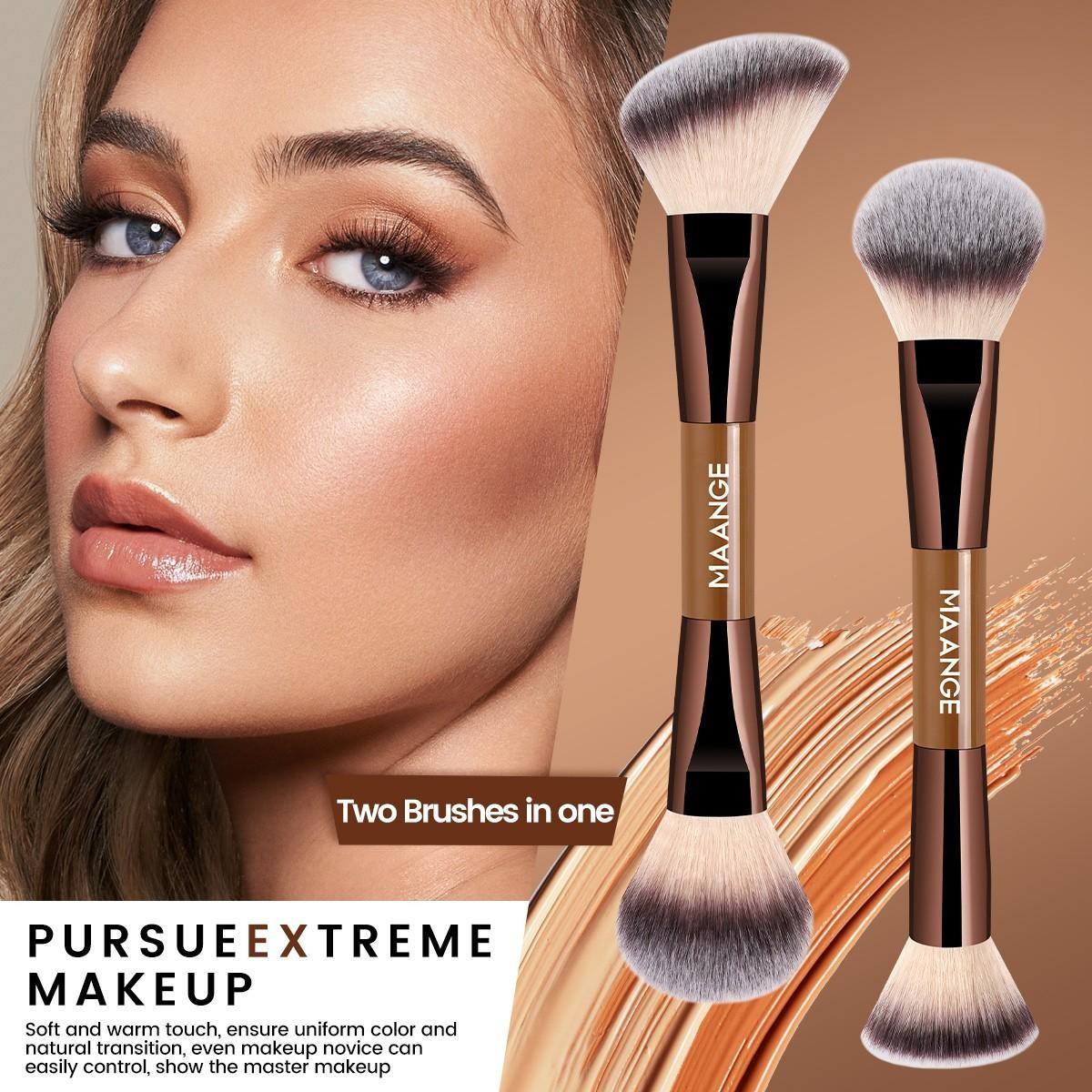 Maange 6-Piece Dual-Ended Makeup Brush Set, Foundation Brush, Blush Brush, Loose Powder Brush, Eyeshadow Brush, Ideal for Beginners