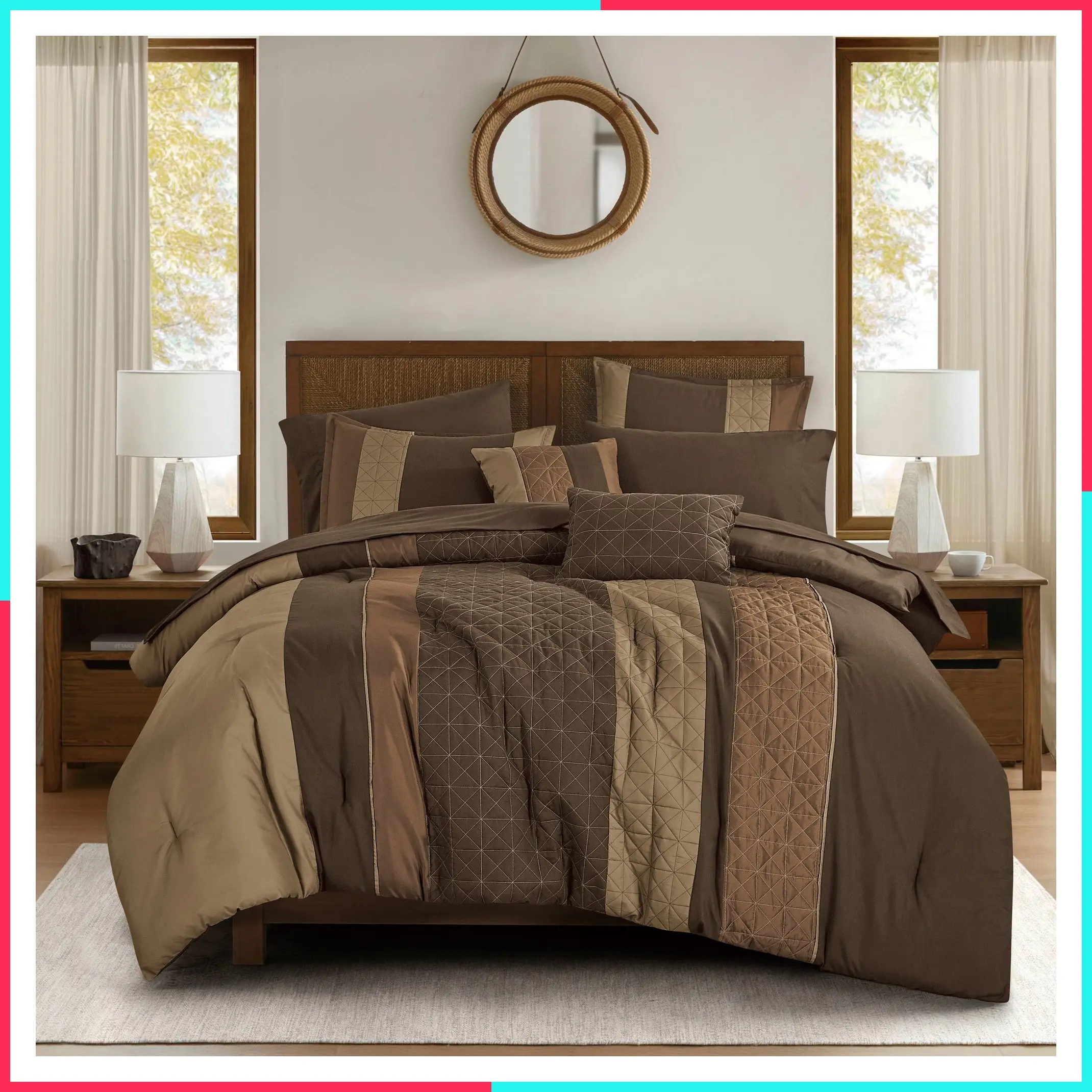 9-Piece High-End Brown Comforter & Sheet Bedding Set