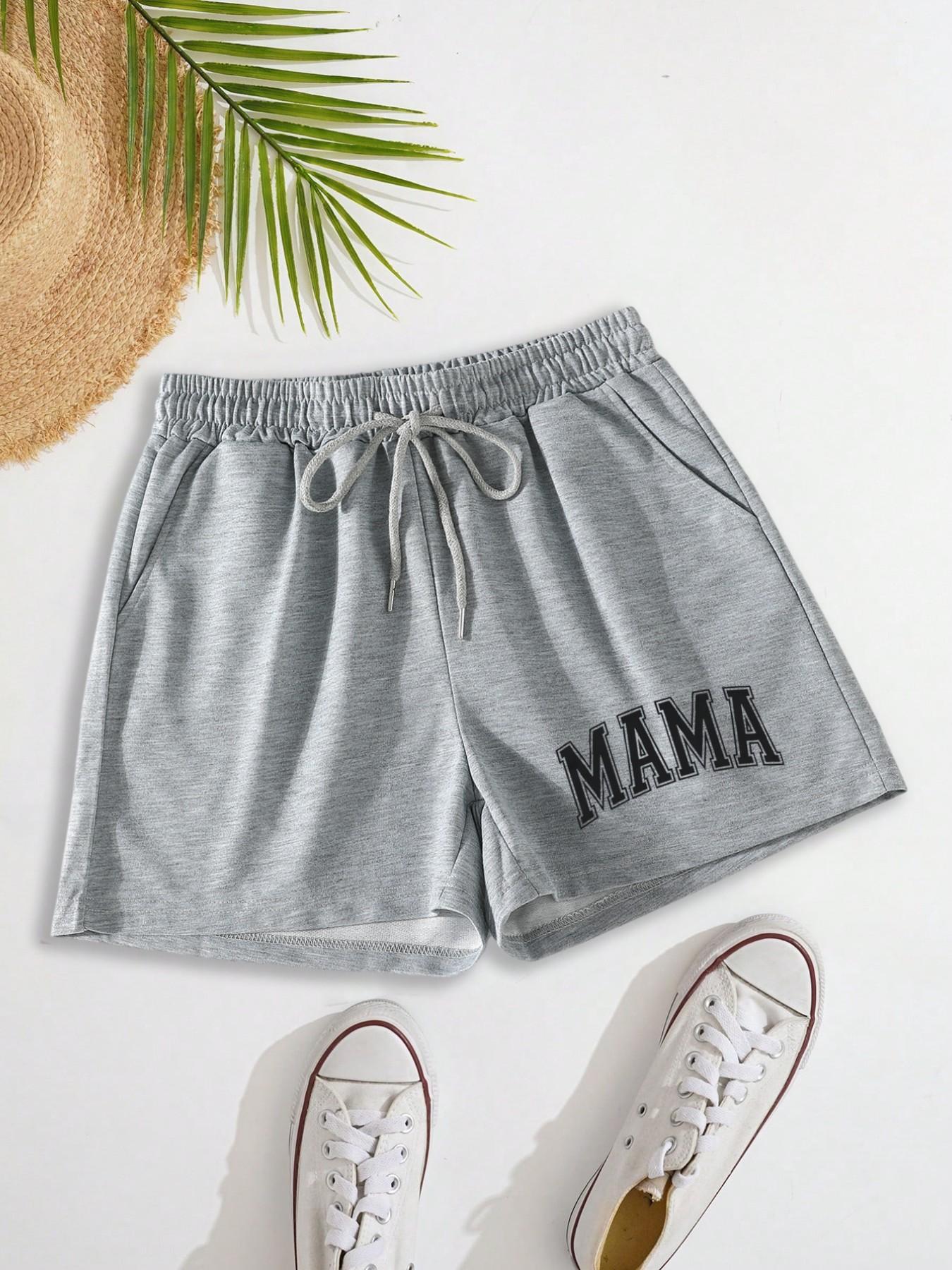 Women's Letter Print Adjustable Drawstring Waist Shorts, Casual Loose Shorts, Casual Elastic Waist Pocket Shorts for Summer, Ladies Bottoms for Daily Wear, Womenswear
